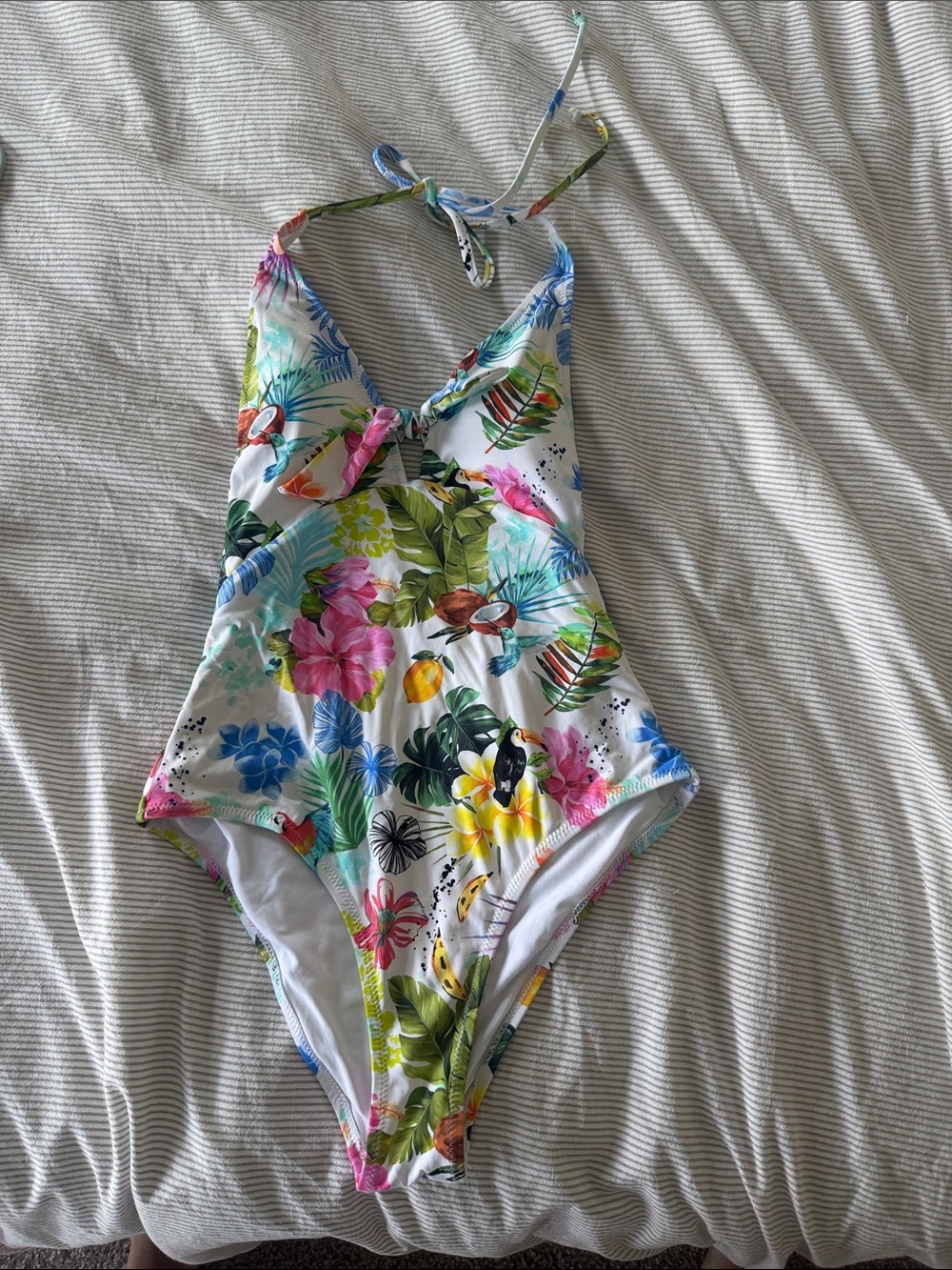 Floral Tropical One-Piece Swimsuit - White Multicolor